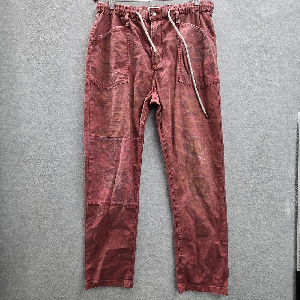 Pilcro Anthropologie Women Pants M Red Floral Trailblazer Jogger‎ Distressed 27"